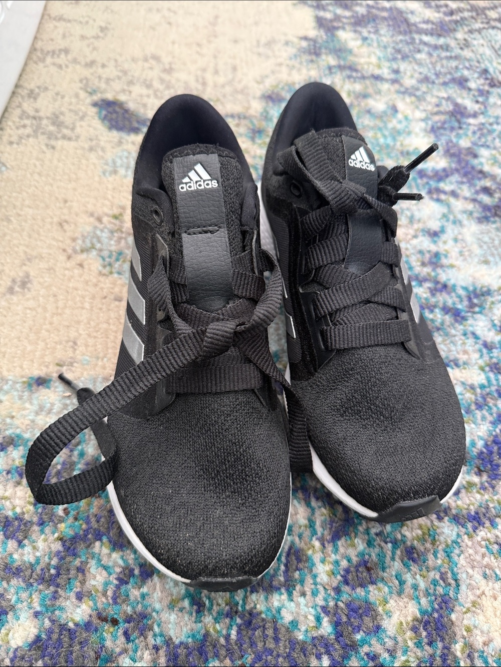 adidas Black and White Lightweight Athletic Sneakers